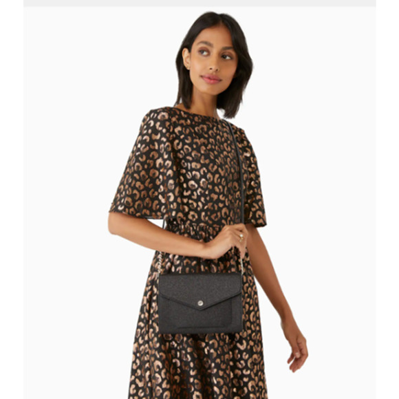 Kate Spade Tinsel Flap Crossbody Black Glitter Interior Credit Card Slots NWT - Picture 9 of 10